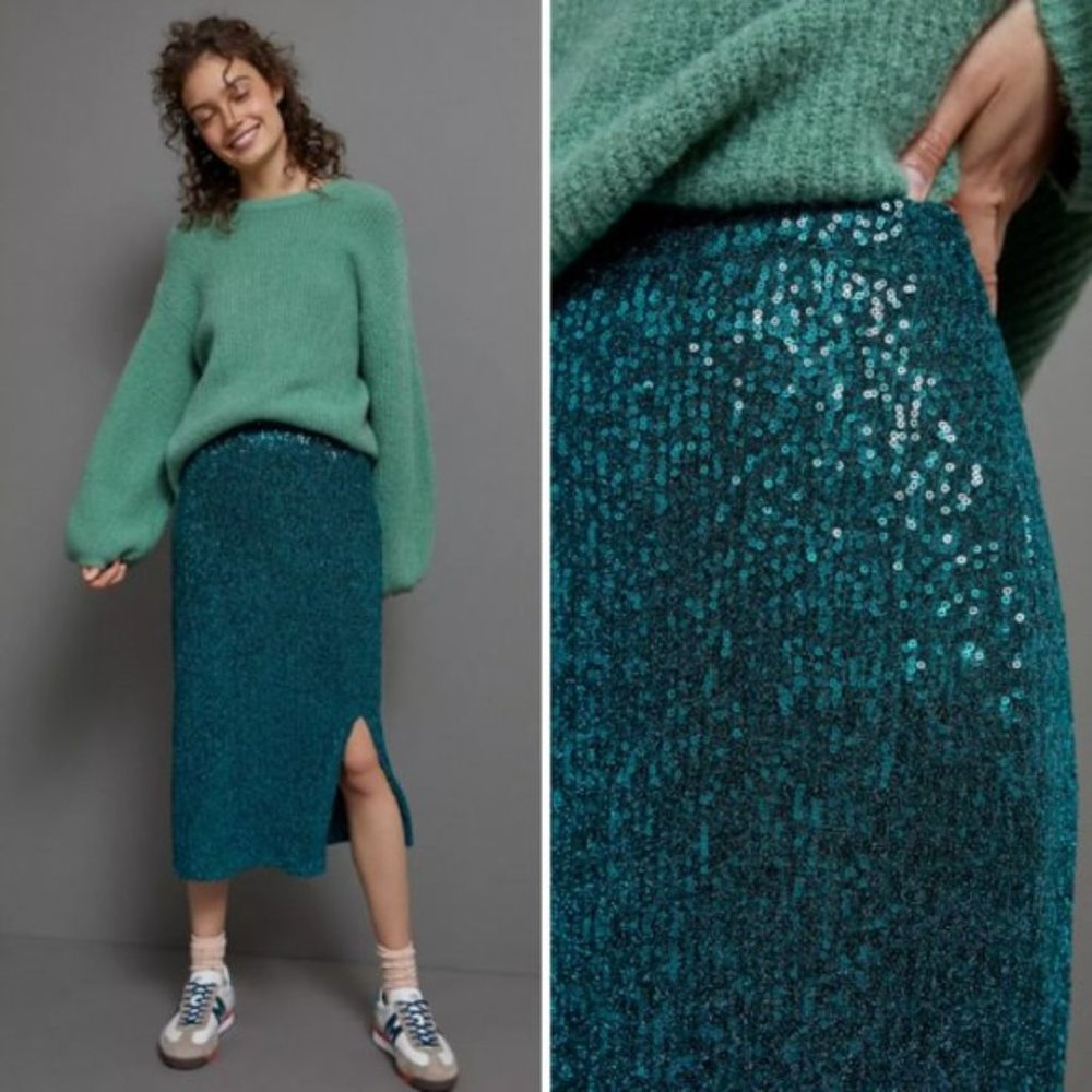 NWT Anthropologie Maeve Alicia Sequined Midi Skirt | S